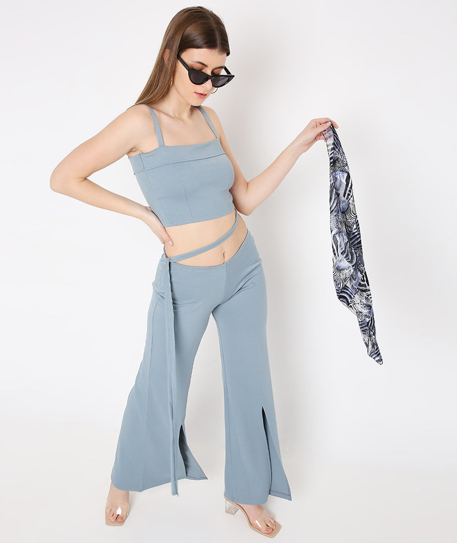 Blue Tie Up Crop Top